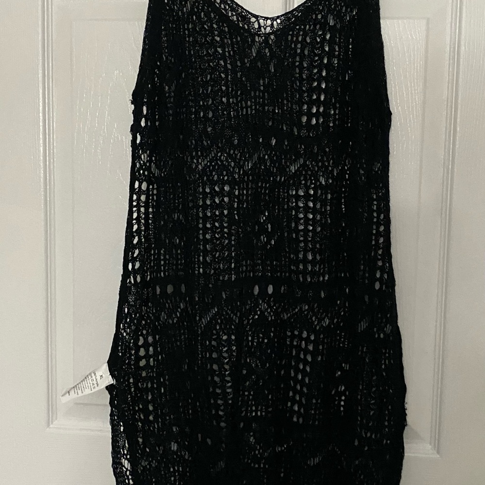 Black Crochet V-Neck Swim Coverup